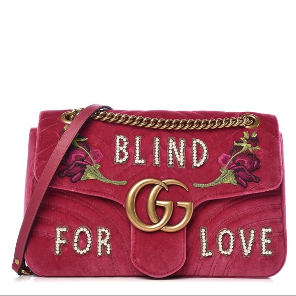 NWT Gucci GG Velvet Marmont Medium Blind for Love - Picture 1 of 12